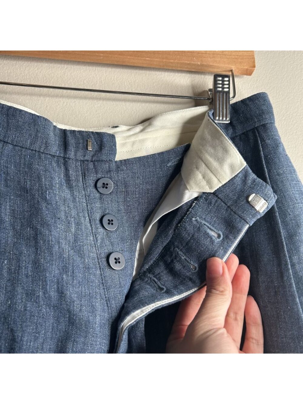 R13 Pleated Indigo Blue 100% Linen Culottes Women's Size 26 - Picture 4 of 9